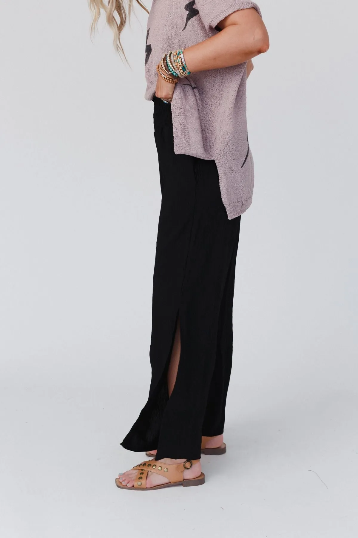The Nest Dani Slit Wide Leg Pant - Black