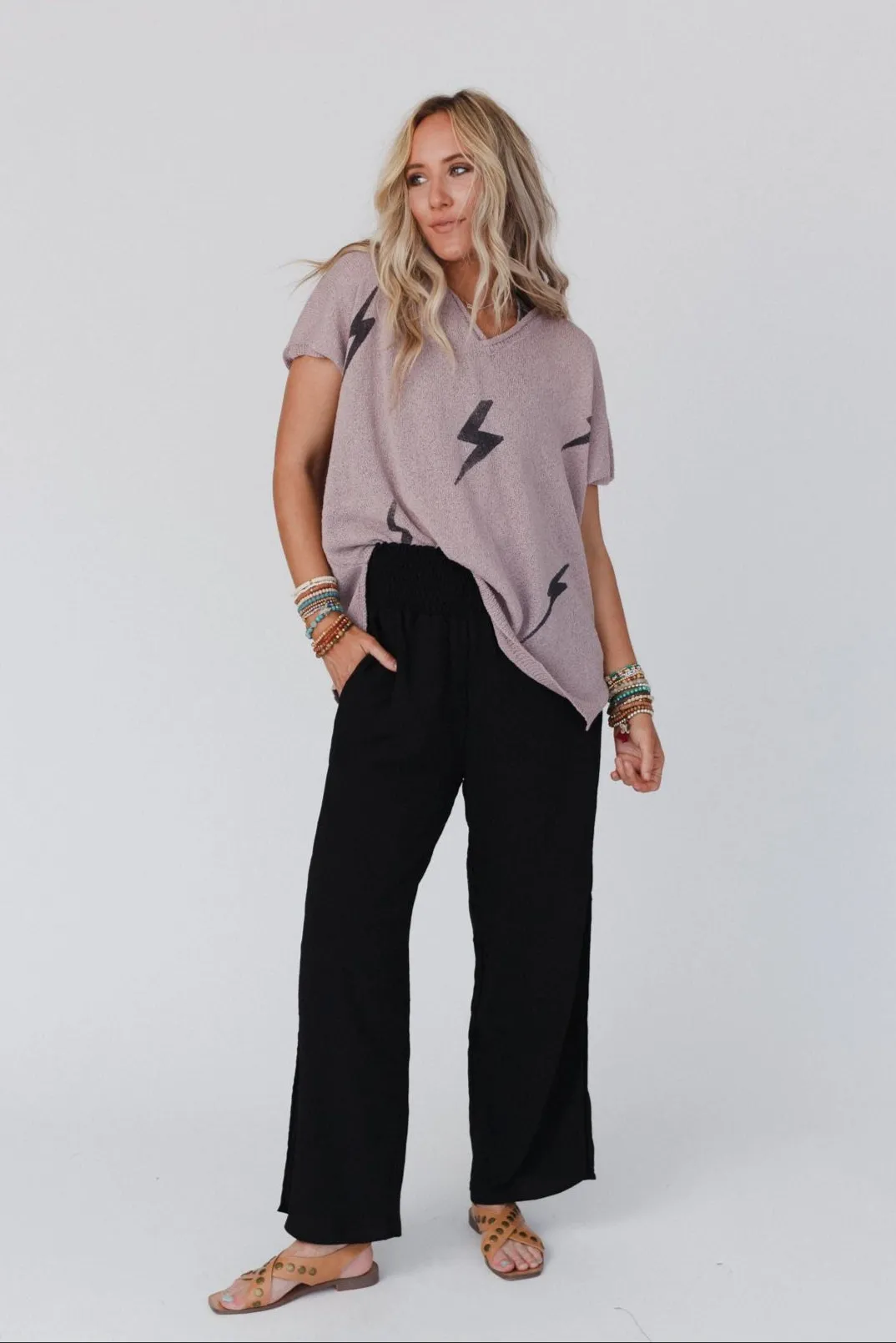 The Nest Dani Slit Wide Leg Pant - Black