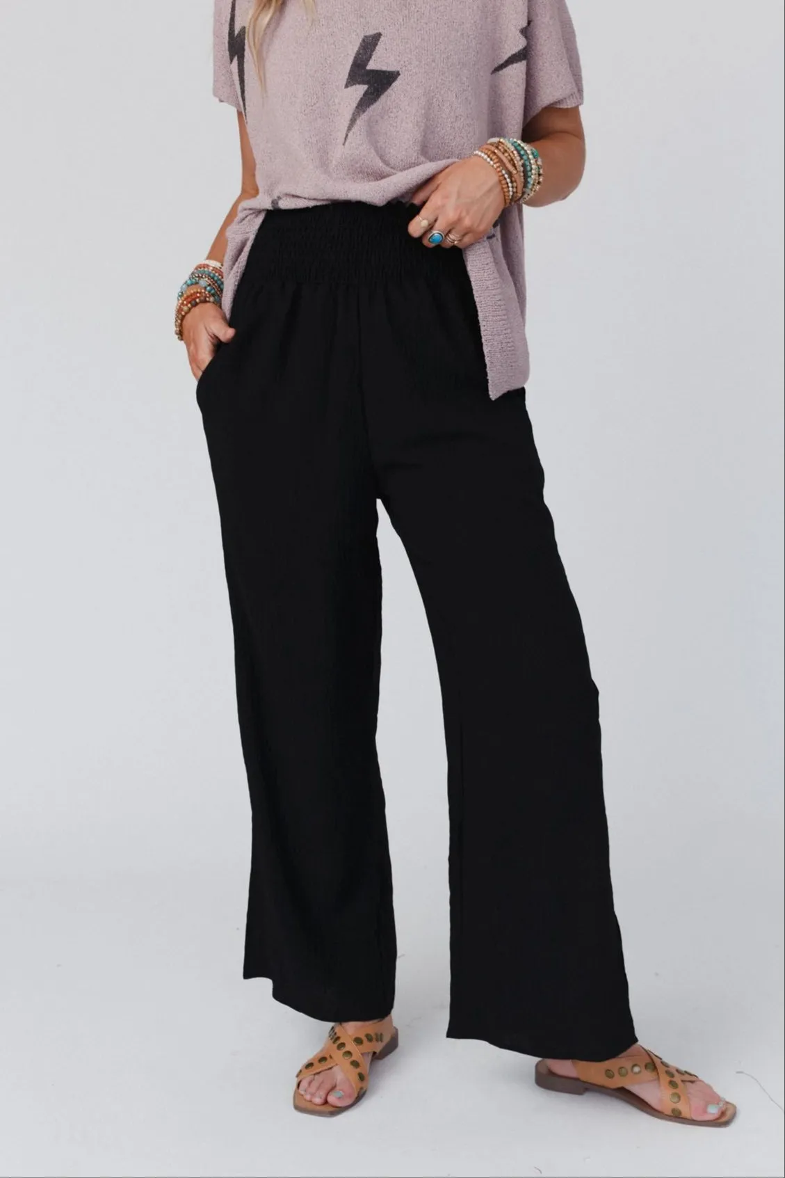 The Nest Dani Slit Wide Leg Pant - Black