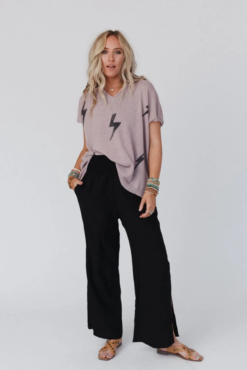 The Nest Dani Slit Wide Leg Pant - Black