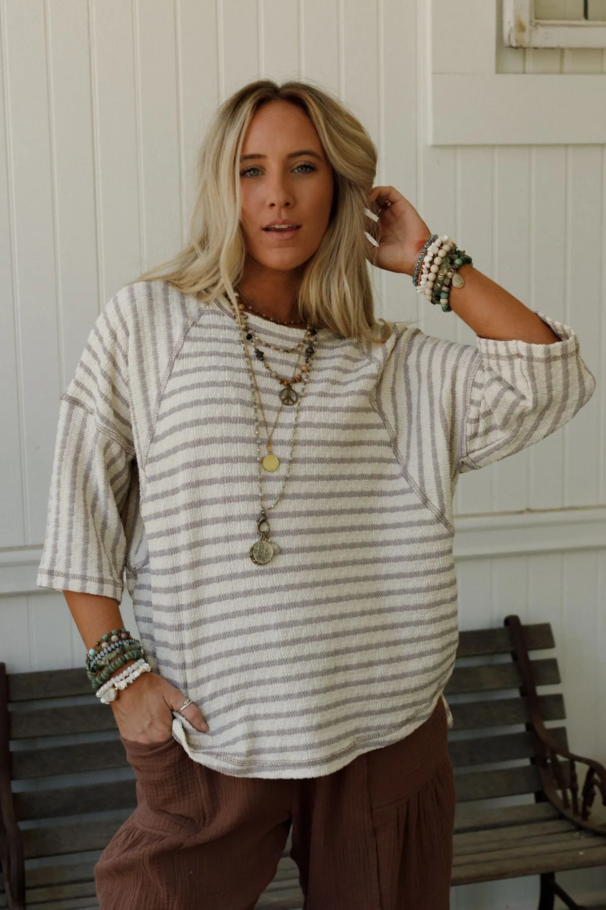 The Nest Willow Winds Striped Top - Taupe