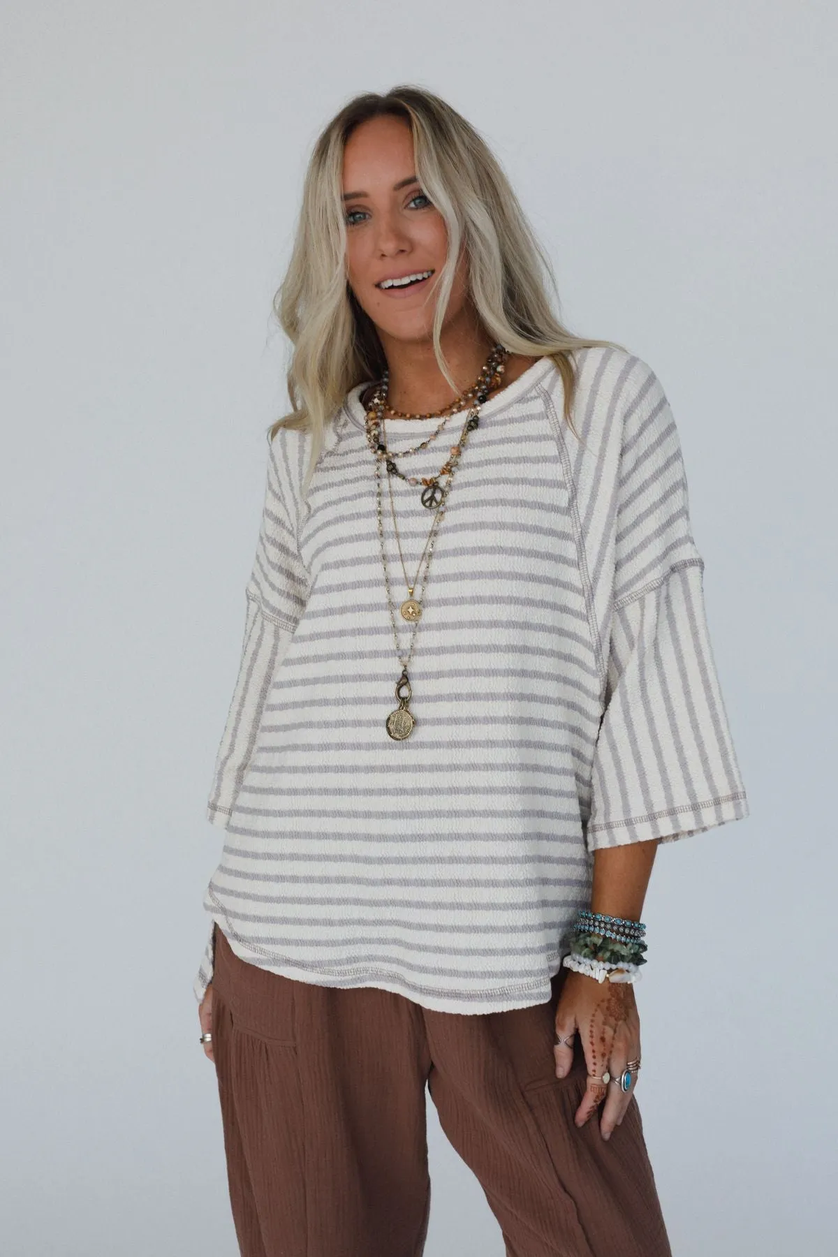 The Nest Willow Winds Striped Top - Taupe