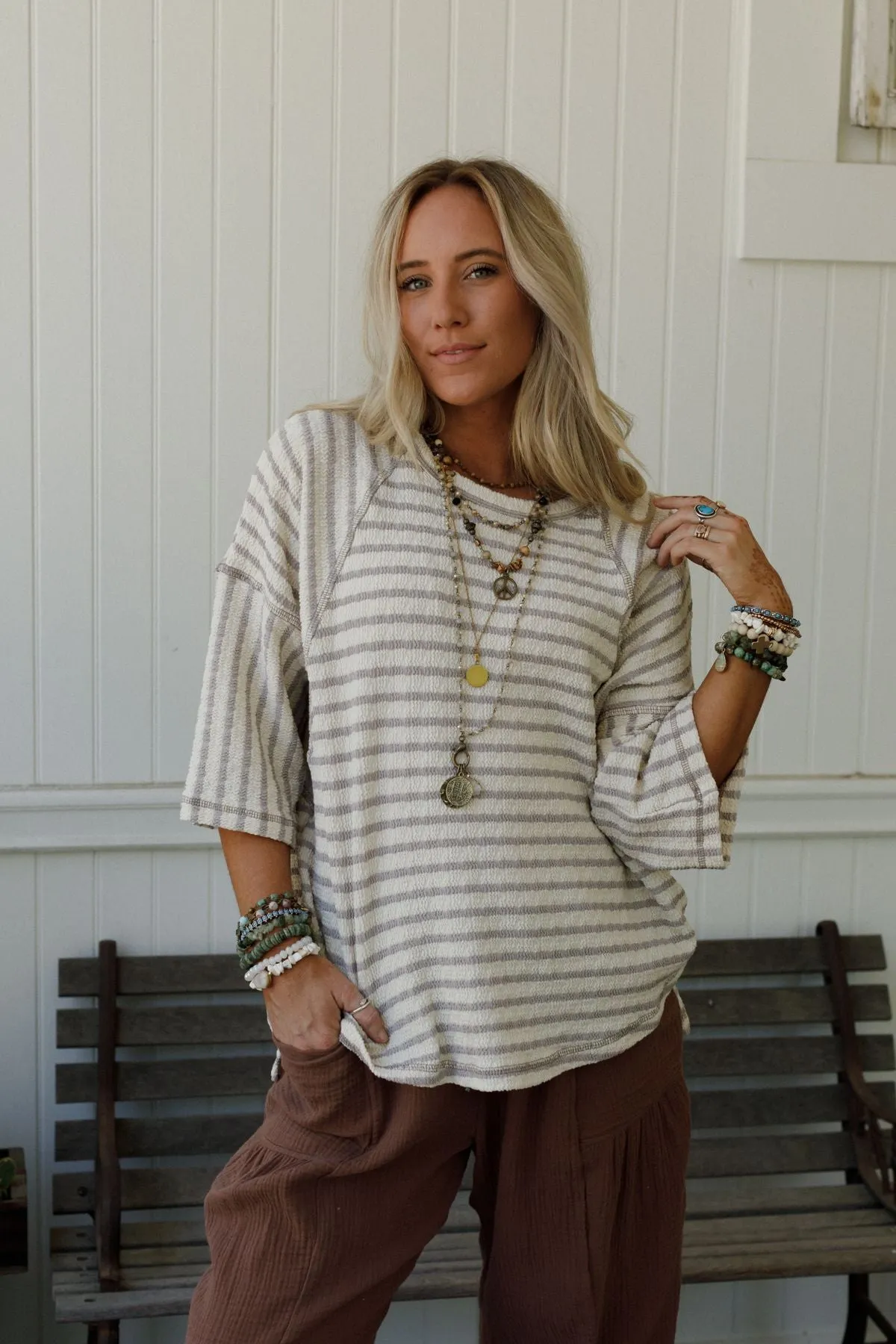 The Nest Willow Winds Striped Top - Taupe