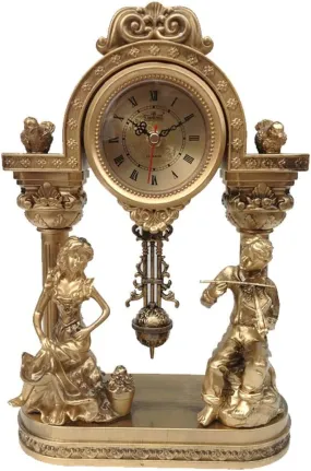 Vintage Pendulum  Table Clock Golden Statues and Musical Theme