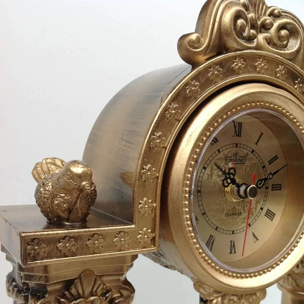 Vintage Pendulum  Table Clock Golden Statues and Musical Theme