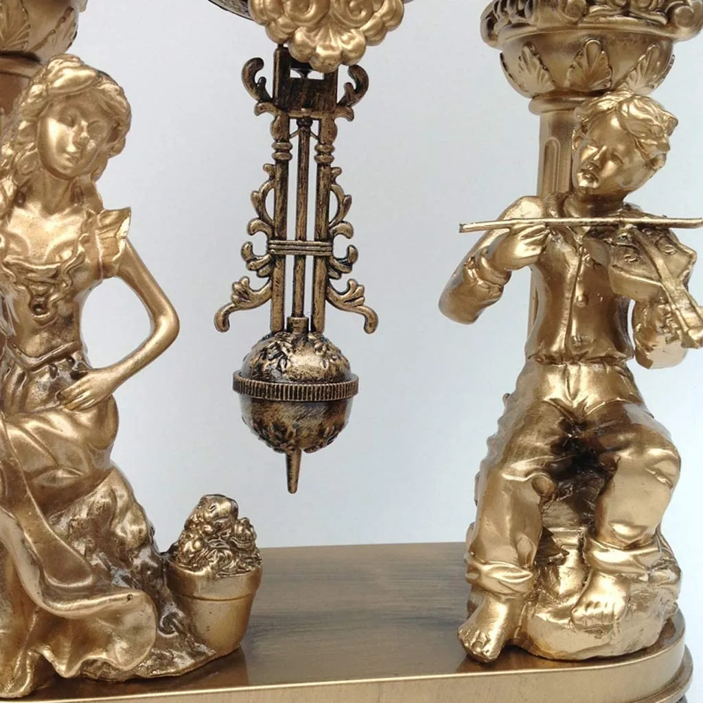 Vintage Pendulum  Table Clock Golden Statues and Musical Theme