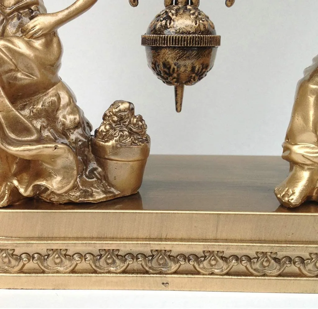 Vintage Pendulum  Table Clock Golden Statues and Musical Theme