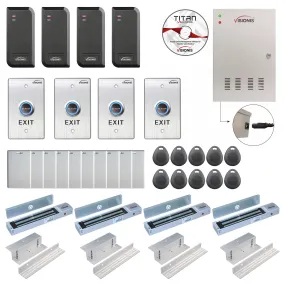 Visionis FPC-6206 Four Doors Access Control TCP/IP Wiegand For In Swing Door Electric 600lbs MagLock Controller Box   Black Indoor/Outdoor Card Reader   Software Included   20,000 Users