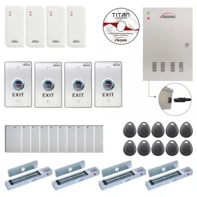 Visionis FPC-6549 Four Doors Access Control TCP / IP Wiegand Out Swing Door Electric 300lbs Mag Lock Controller Box   Indoor / Outdoor Card Reader   Software Included   20,000 Users Kit