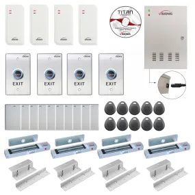 Visionis FPC-6550 Four Doors Access Control TCP/IP Wiegand For In Swing Door Electric 300lbs Mag Lock Controller Box   Indoor/Outdoor Card Reader   Software Included   20,000 Users Kit