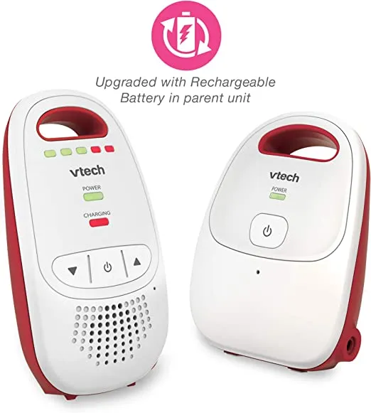 VTech Baby BM1000 Digital Audio Baby Monitor, White/Red