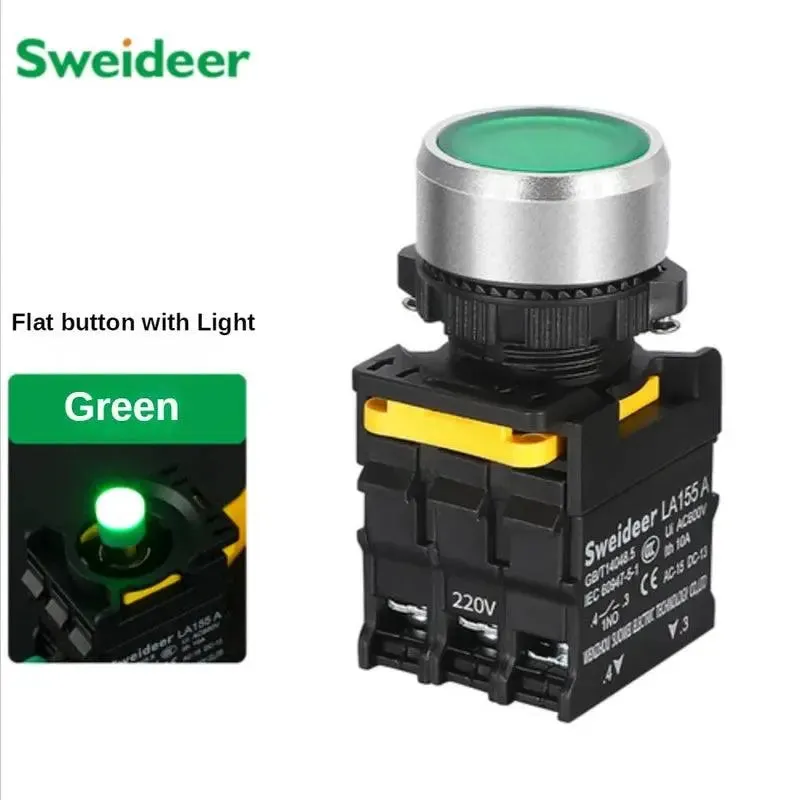 Waterproof Button Switch with LED 22mm Momentary Reset Self Locking Power Push Button Switch with Light 12V 24V 220V 10A 1NO