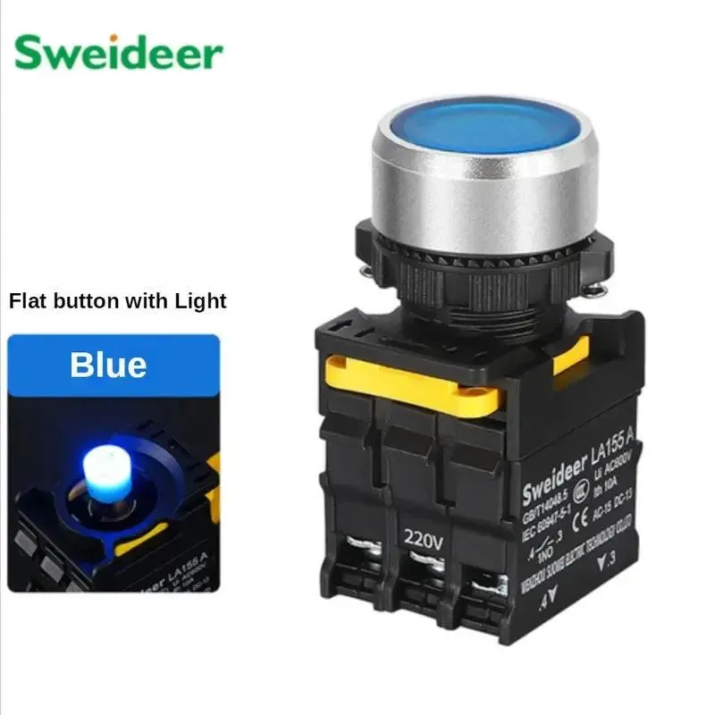 Waterproof Button Switch with LED 22mm Momentary Reset Self Locking Power Push Button Switch with Light 12V 24V 220V 10A 1NO