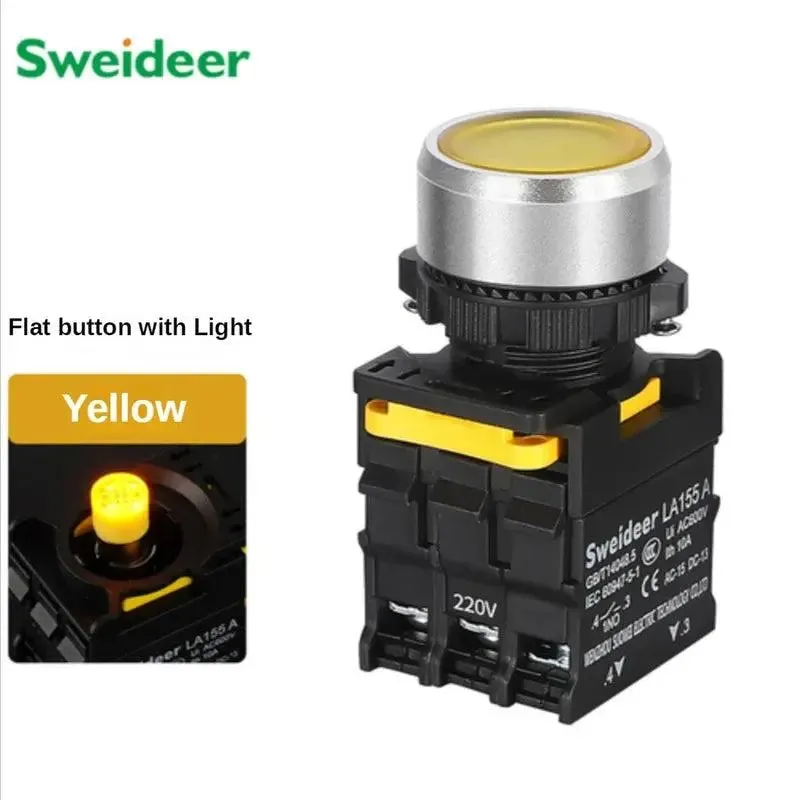 Waterproof Button Switch with LED 22mm Momentary Reset Self Locking Power Push Button Switch with Light 12V 24V 220V 10A 1NO