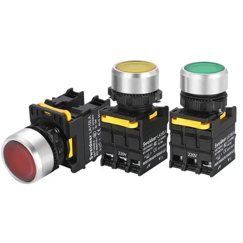 Waterproof Button Switch with LED 22mm Momentary Reset Self Locking Power Push Button Switch with Light 12V 24V 220V 10A 1NO