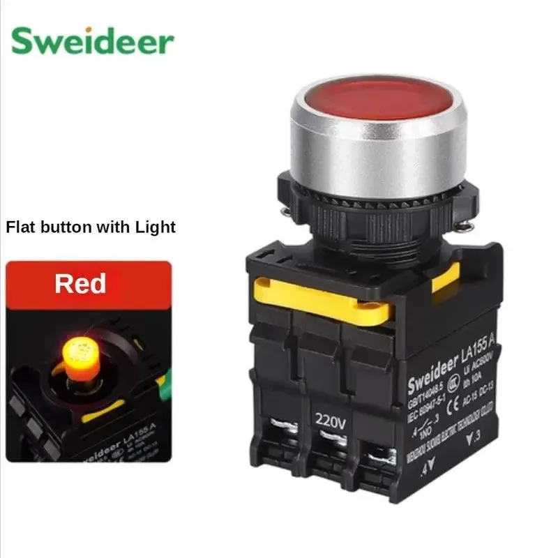 Waterproof Button Switch with LED 22mm Momentary Reset Self Locking Power Push Button Switch with Light 12V 24V 220V 10A 1NO