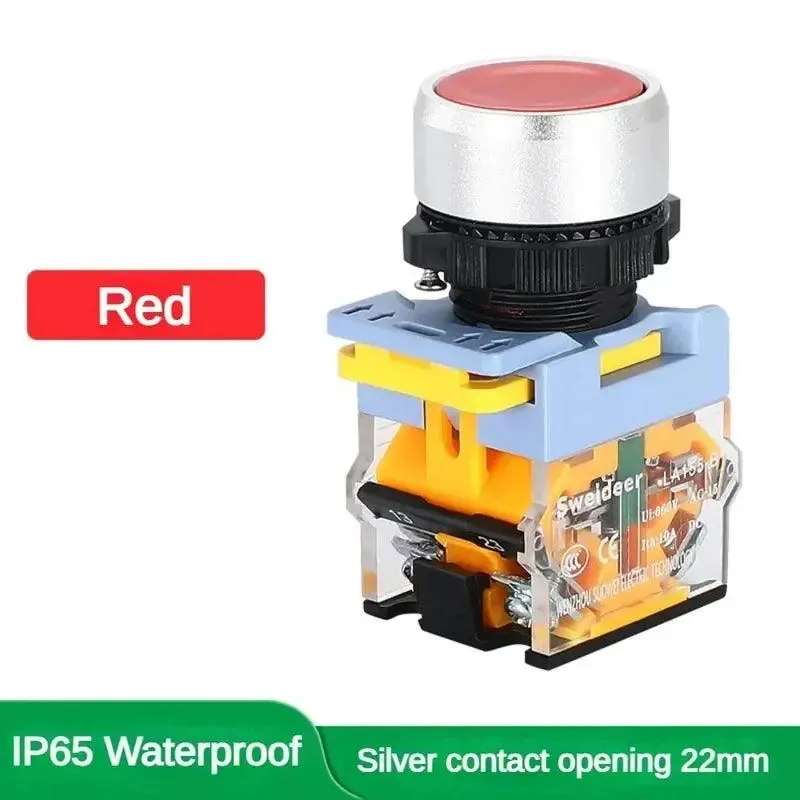 Waterproof Push Button Switch 22mm Momentary Reset Self Locking Power Button Switch 10A 1NO 1NC Red Green Yellow Blue White