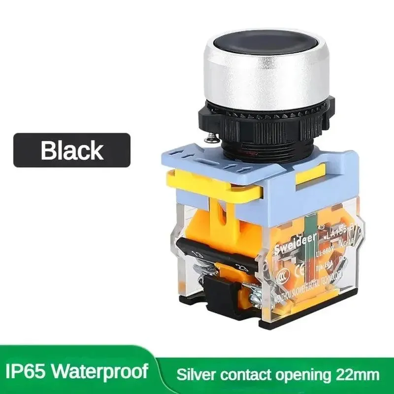 Waterproof Push Button Switch 22mm Momentary Reset Self Locking Power Button Switch 10A 1NO 1NC Red Green Yellow Blue White
