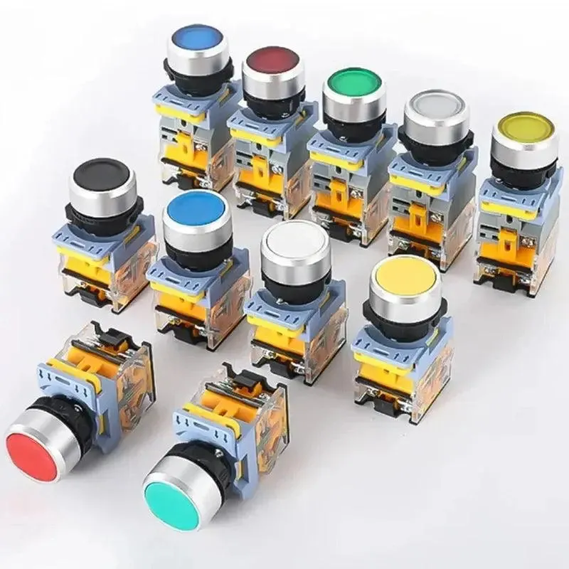 Waterproof Push Button Switch 22mm Momentary Reset Self Locking Power Button Switch 10A 1NO 1NC Red Green Yellow Blue White
