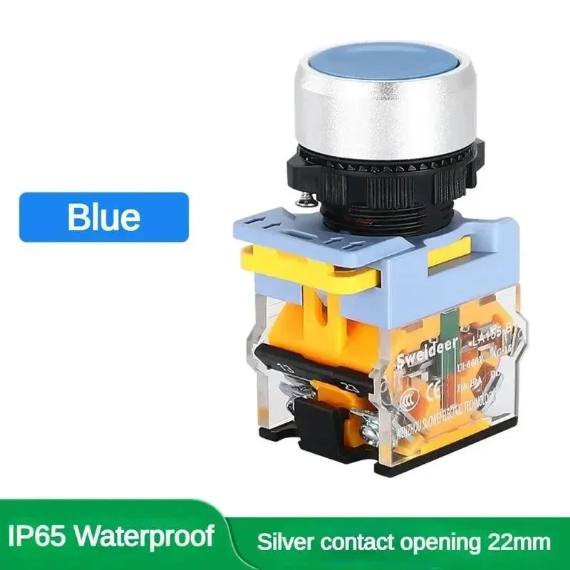 Waterproof Push Button Switch 22mm Momentary Reset Self Locking Power Button Switch 10A 1NO 1NC Red Green Yellow Blue White