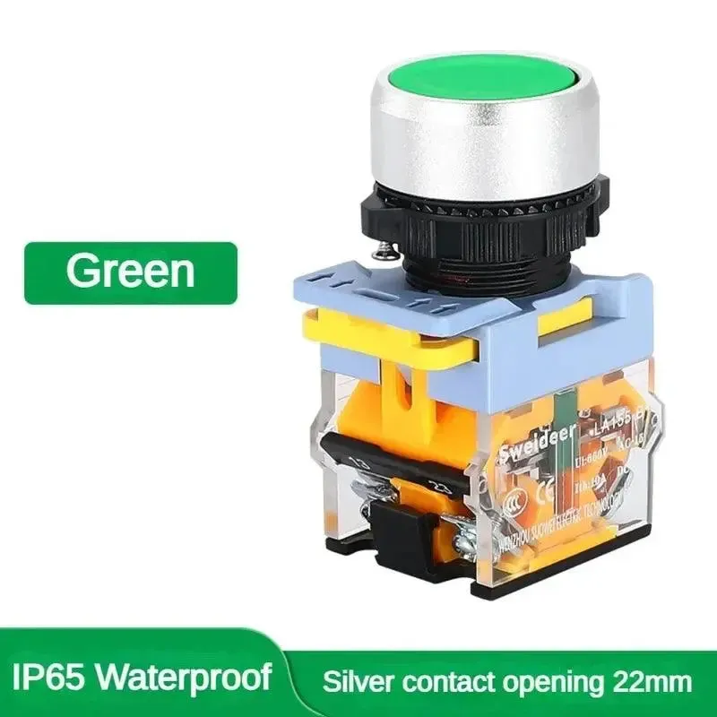 Waterproof Push Button Switch 22mm Momentary Reset Self Locking Power Button Switch 10A 1NO 1NC Red Green Yellow Blue White