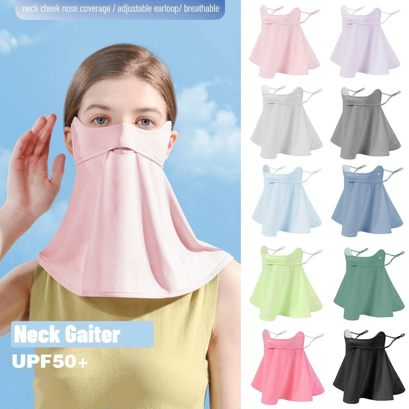 Women Neck Gaiter Banadana Face Cover Scarf Protective Mouth Cover Washable Reusable Riding Hiking Outdoor Earloop Headwear