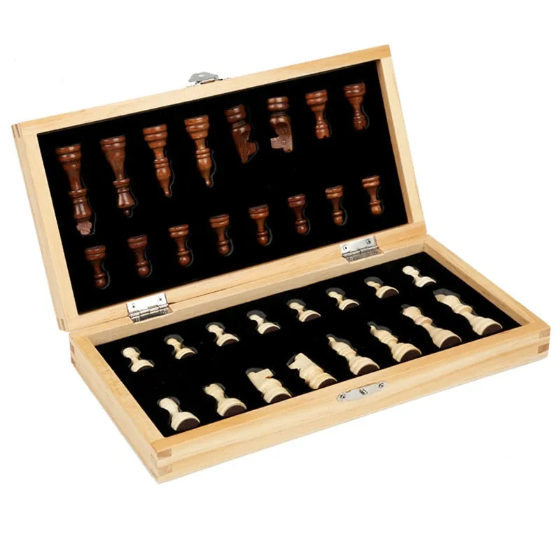 Wooden Chess Set with Folding Board and Magnetic Pieces - Family Board Game