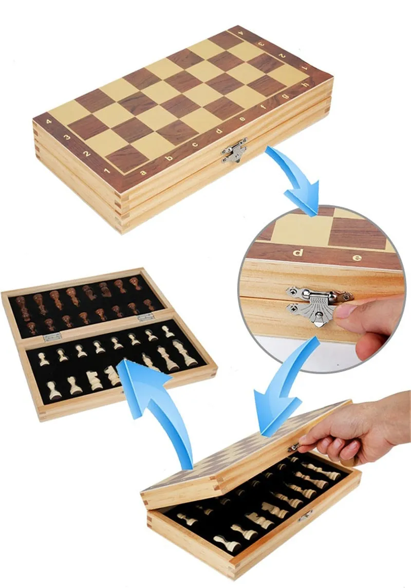 Wooden Chess Set with Folding Board and Magnetic Pieces - Family Board Game