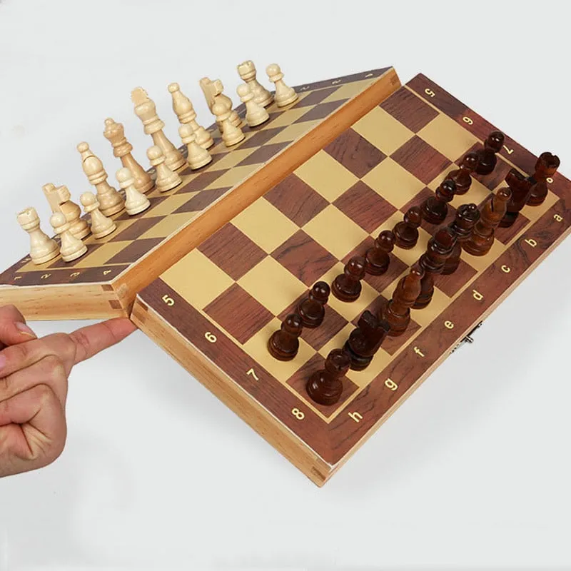 Wooden Chess Set with Folding Board and Magnetic Pieces - Family Board Game