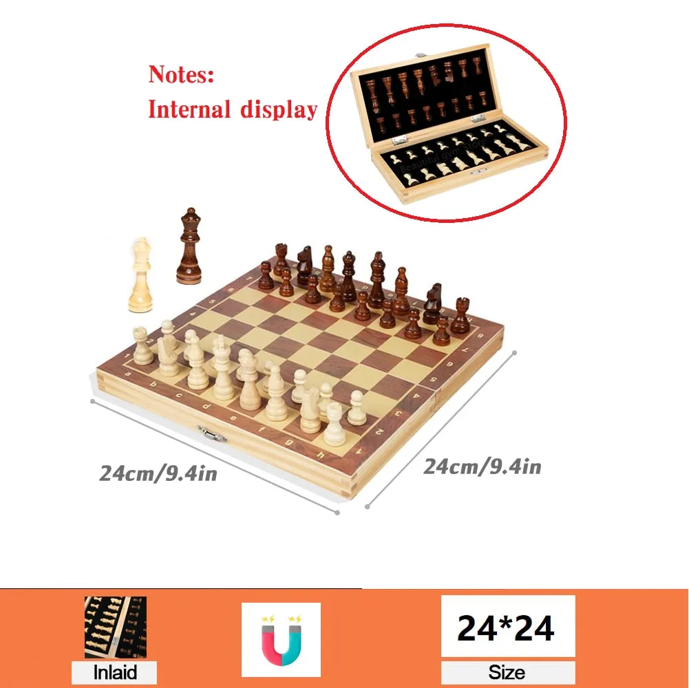 Wooden Chess Set with Folding Board and Magnetic Pieces - Family Board Game