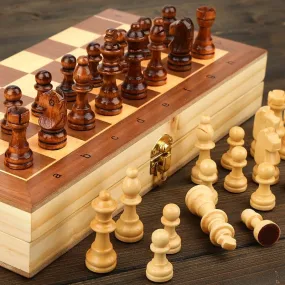 Wooden Chess Set with Folding Board and Magnetic Pieces - Family Board Game