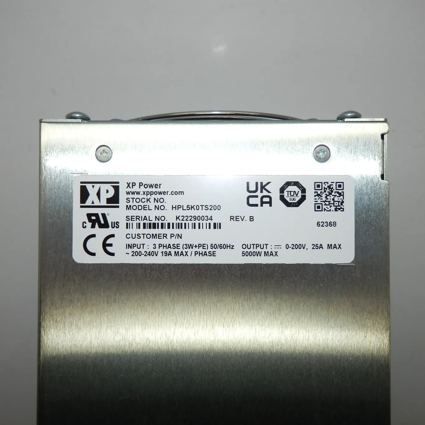 XP Power HPL5K0 Series 5000W 200V 25A Enclosed Power Supply HPL5K0TS200